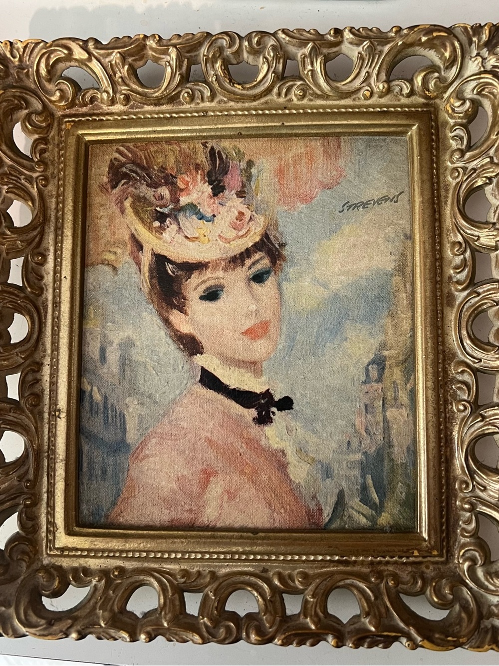 Vintage Framed Portrait of a Lady in Pink